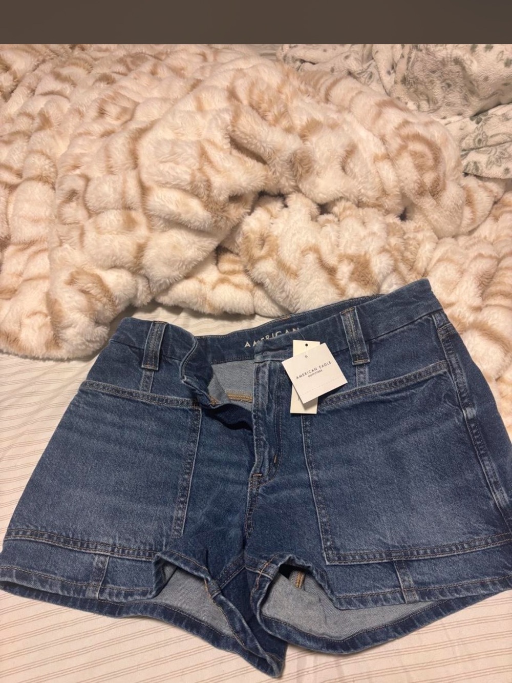 American Eagle Outfitters Dark Blue Denim High-Rise Jean Shorts